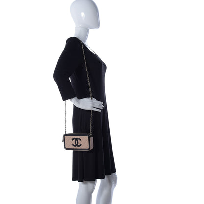 Chanel Caviar Quilted CC Filigree Clutch With Chain Beige Black 2 of 10
