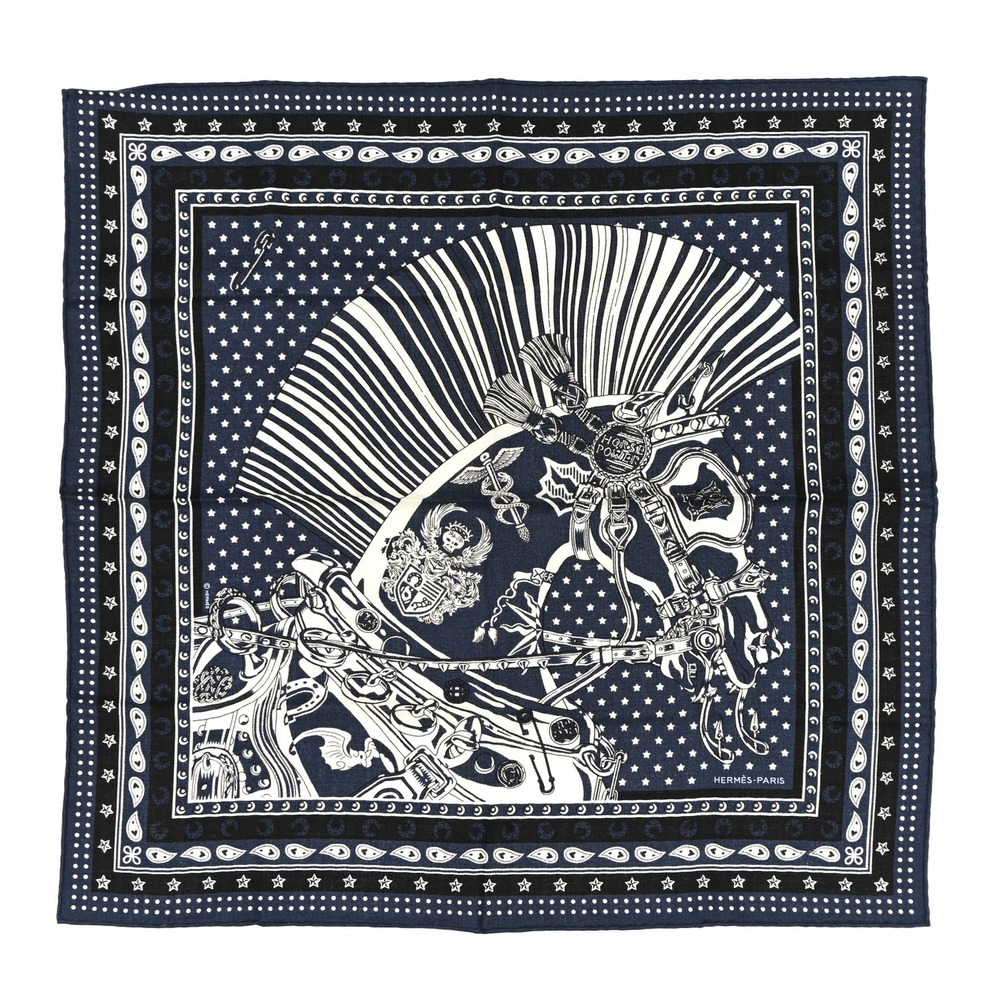 Cashmere Silk Cheval Punk Bandana Scarf 65 Marine Black White