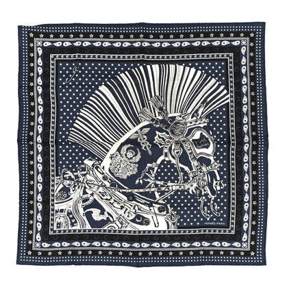 Hermes Cashmere Silk Cheval Punk Bandana Scarf 65 Marine Black White 1 of 5