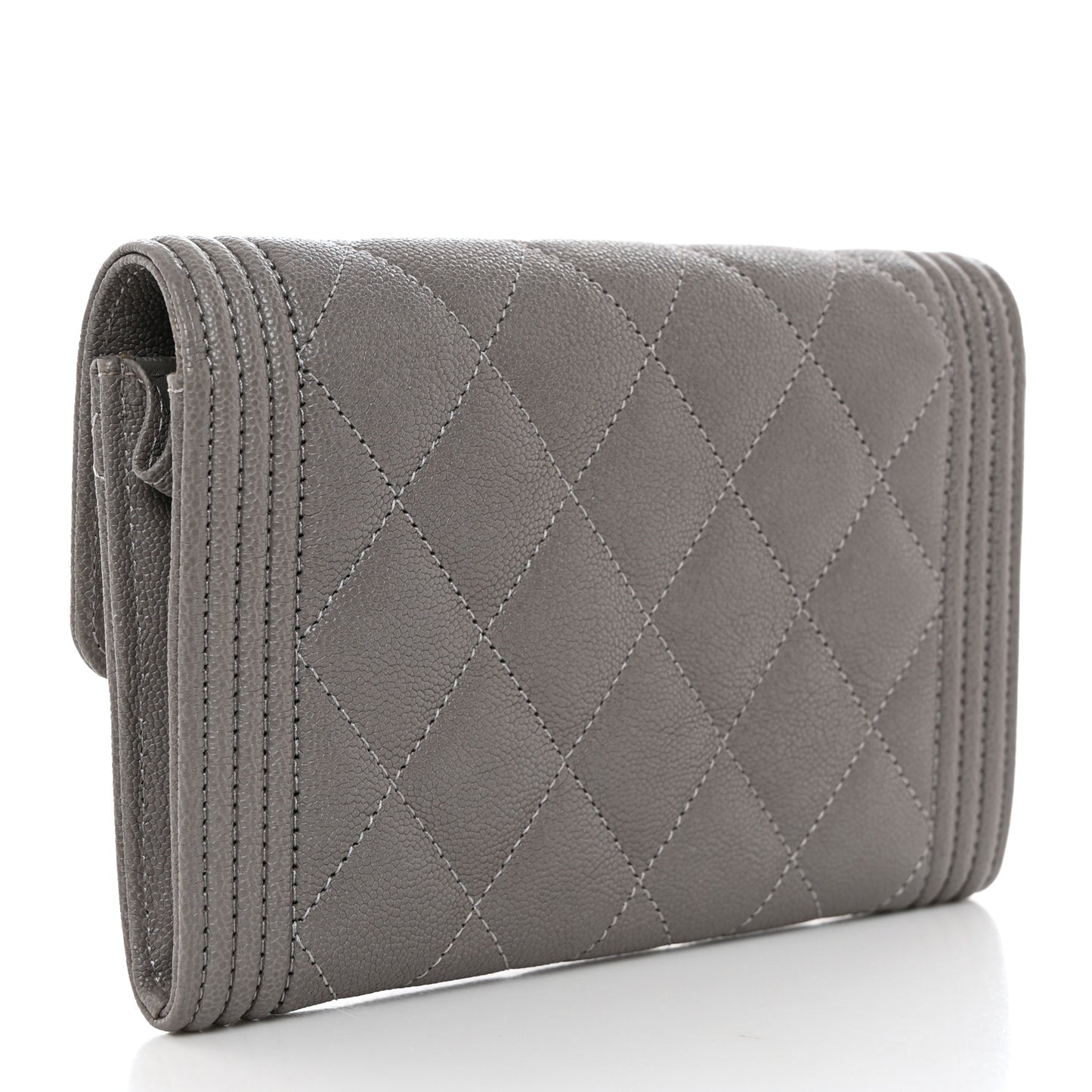 Caviar Quilted Medium Boy Flap Wallet Grey