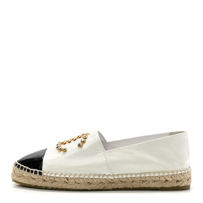 Chanel Patent Calfskin Crystal CC Espadrilles 40 White Black 1 of 9