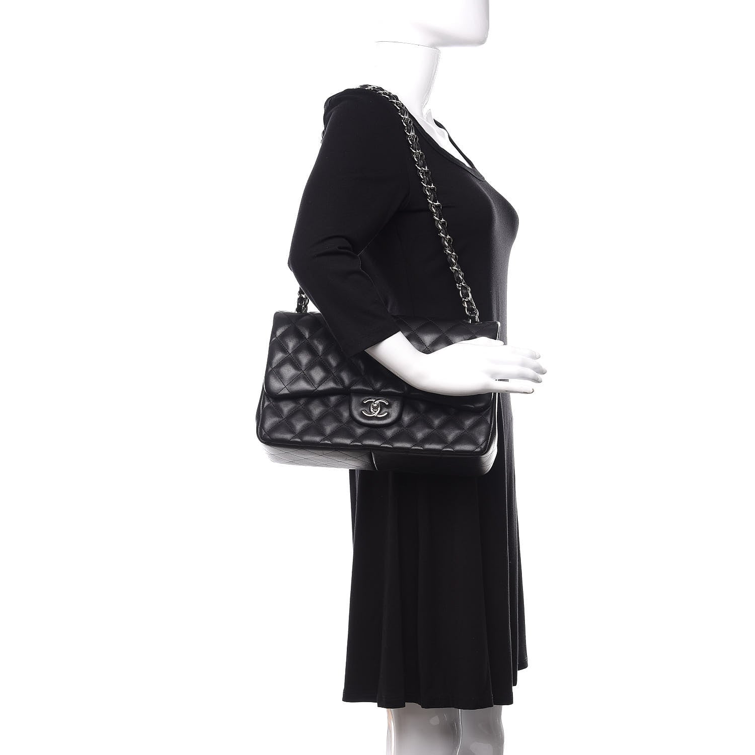 Chanel Lambskin Quilted Jumbo Double Flap Black 2 of 10