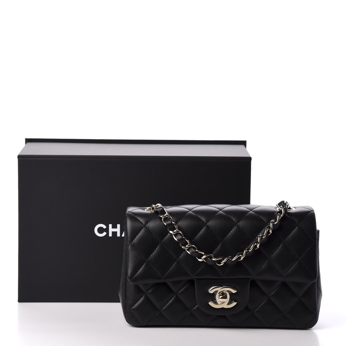 Lambskin Quilted Mini Rectangular Flap Black