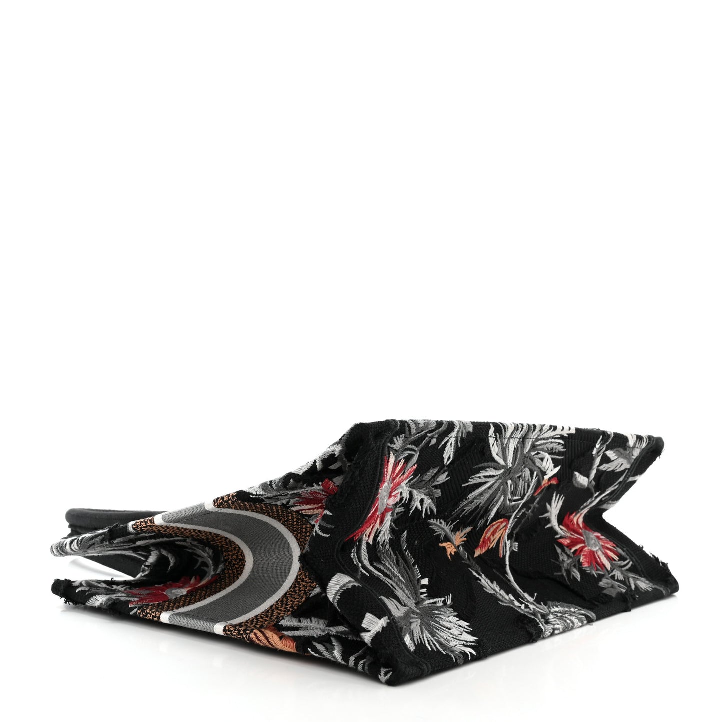 Canvas Embroidered Medium Camouflage Flowers Book Tote Black Multicolor