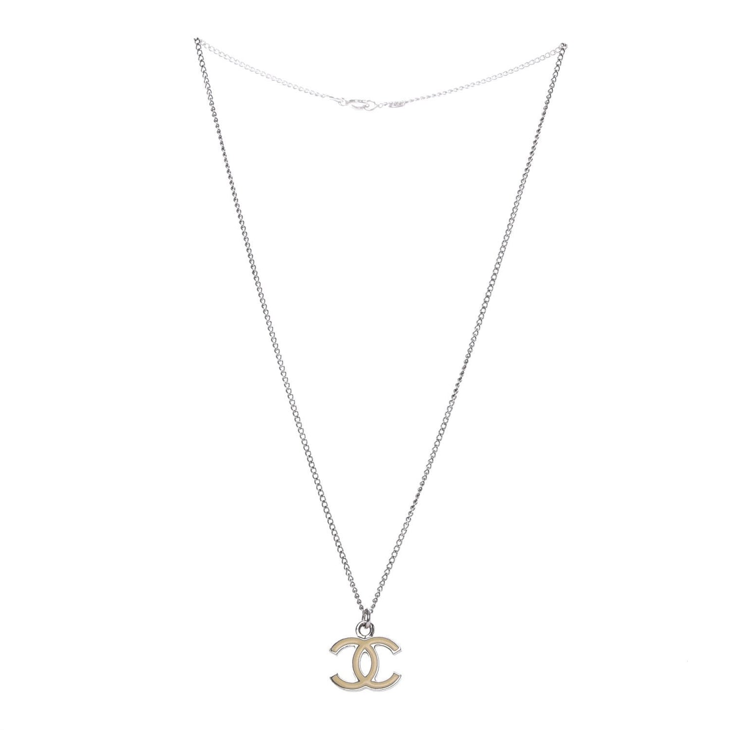Enamel CC Necklace Silver White