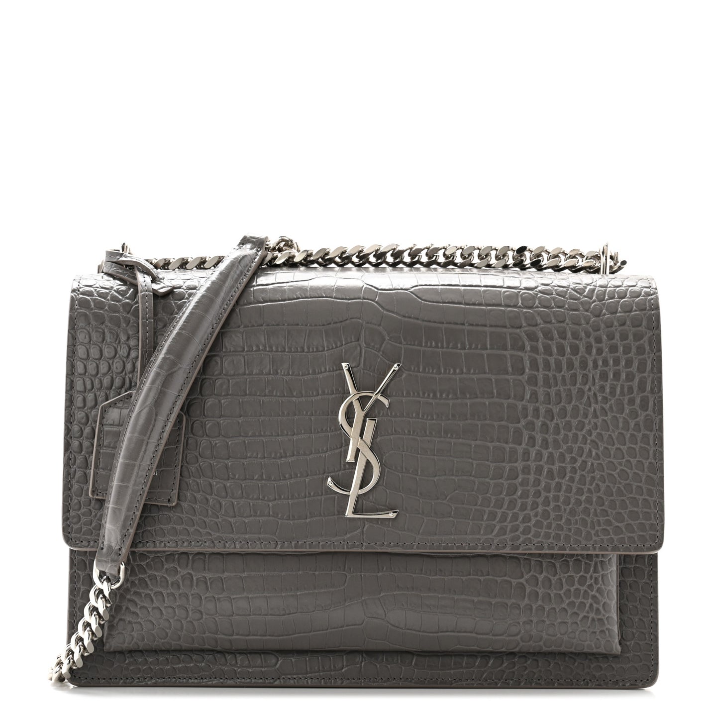 Calfskin Crocodile Embossed Large Monogram Sunset Fog