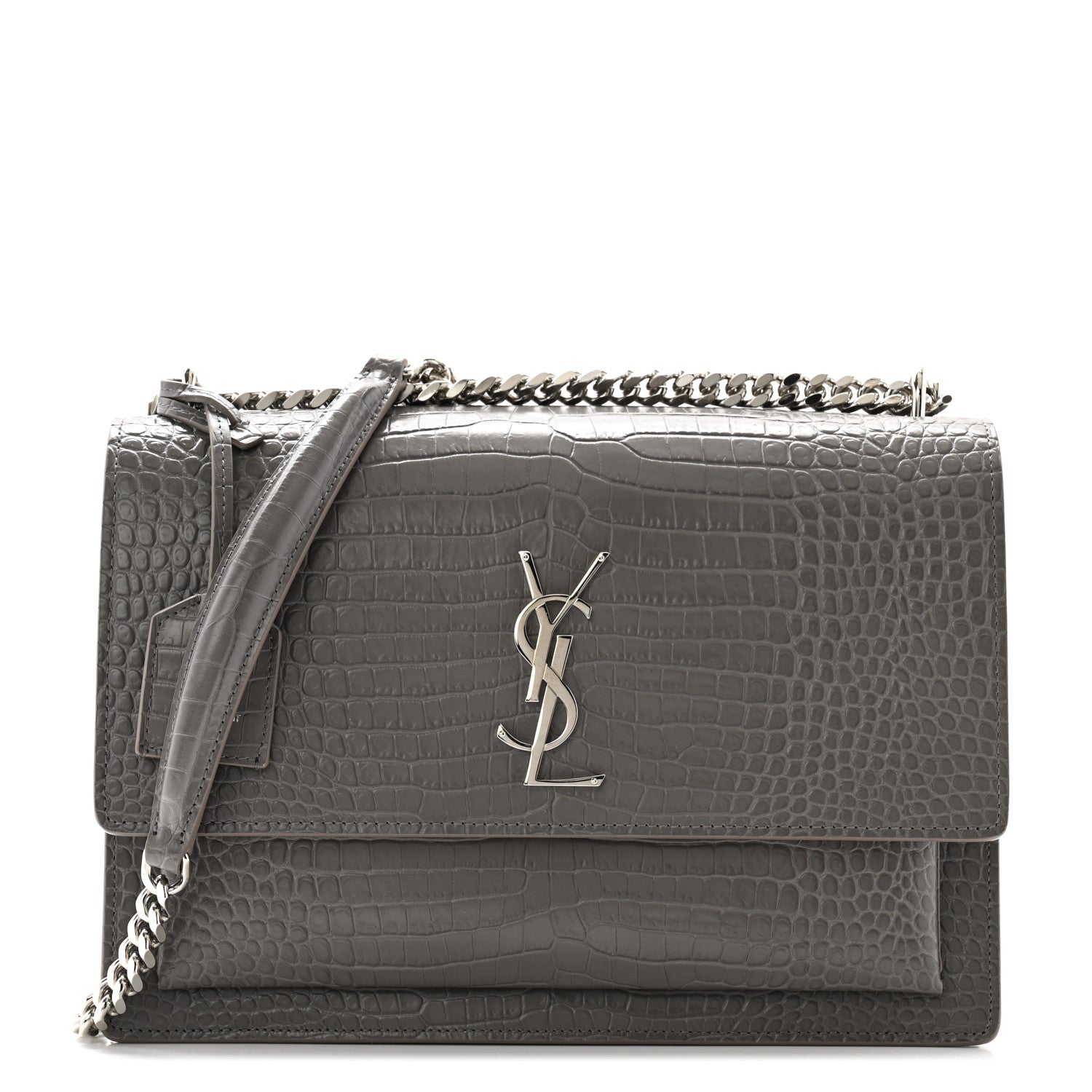Saint Laurent Calfskin Crocodile Embossed Large Monogram Sunset Fog 1 of 12