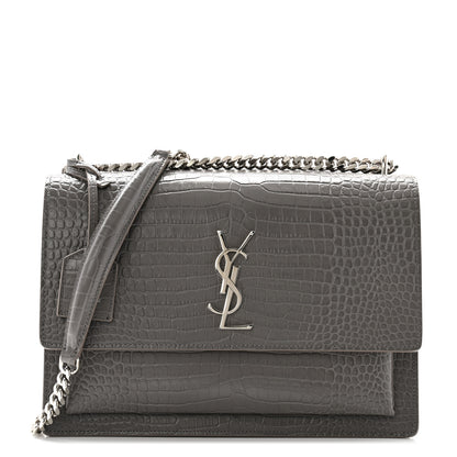 Saint Laurent Calfskin Crocodile Embossed Large Monogram Sunset Fog 1 of 12