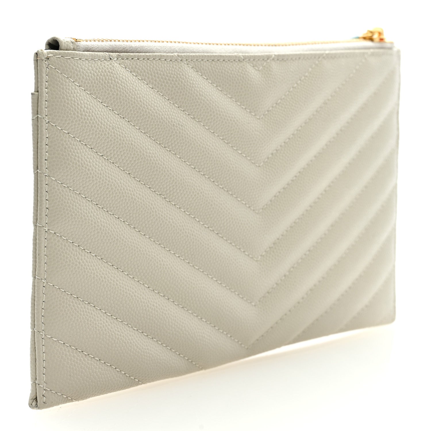 Saint Laurent Grain De Poudre Chevron Monogram Bill Pouch Crema Soft 3 of 6