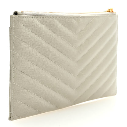 Saint Laurent Grain De Poudre Chevron Monogram Bill Pouch Crema Soft 3 of 6