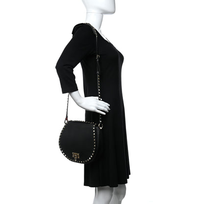 Valentino Garavani Grained Calfskin Rockstud Saddle Bag Black 2 of 15