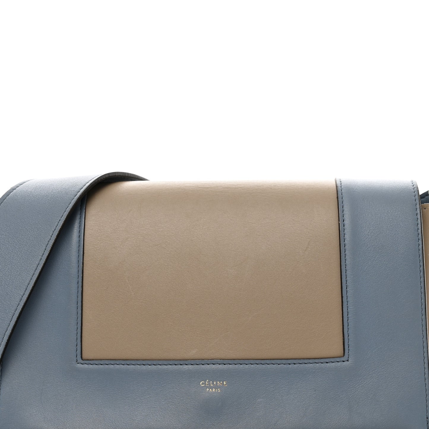 Shiny Smooth Calfskin Medium Frame Shoulder Bag Blue Light Taupe