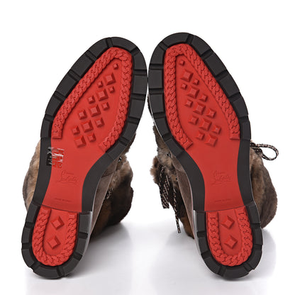 Christian Louboutin Suede Orylag Fur Mens Snow Black Flat Hiking Boots 43.5 Testa Di Moro Naturel 5 of 6
