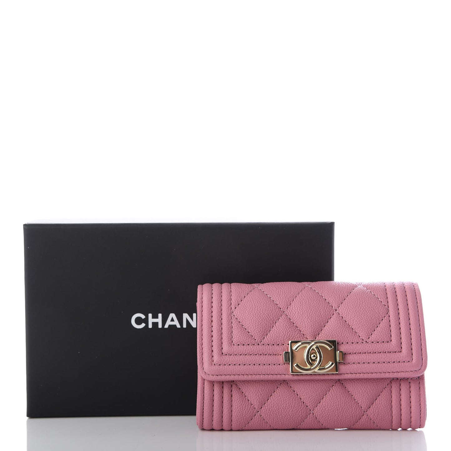Caviar Quilted Boy Flap Card Holder Wallet Light Pink