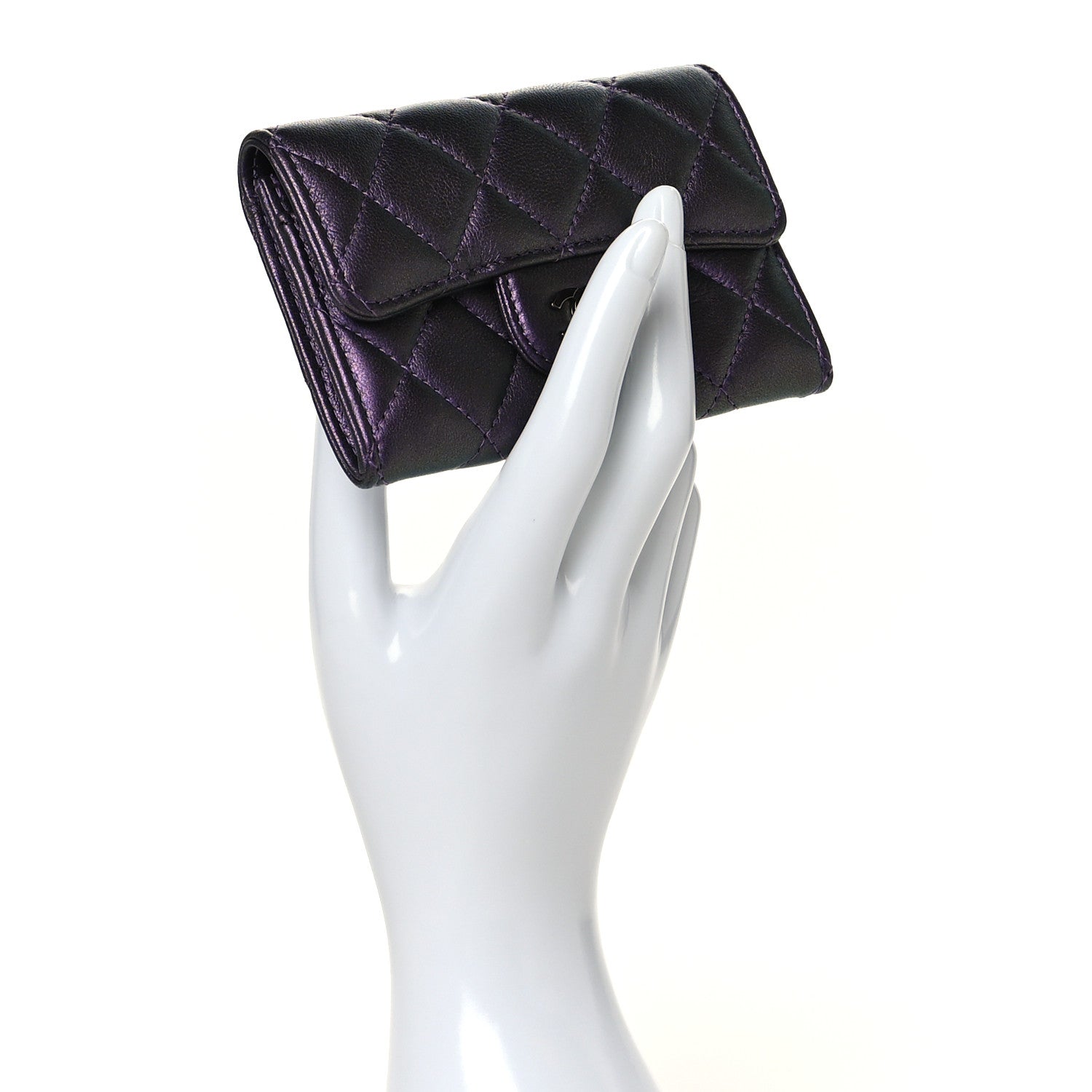 Chanel Iridescent Lambskin Quilted Flap Card Holder Purple 2 of 9