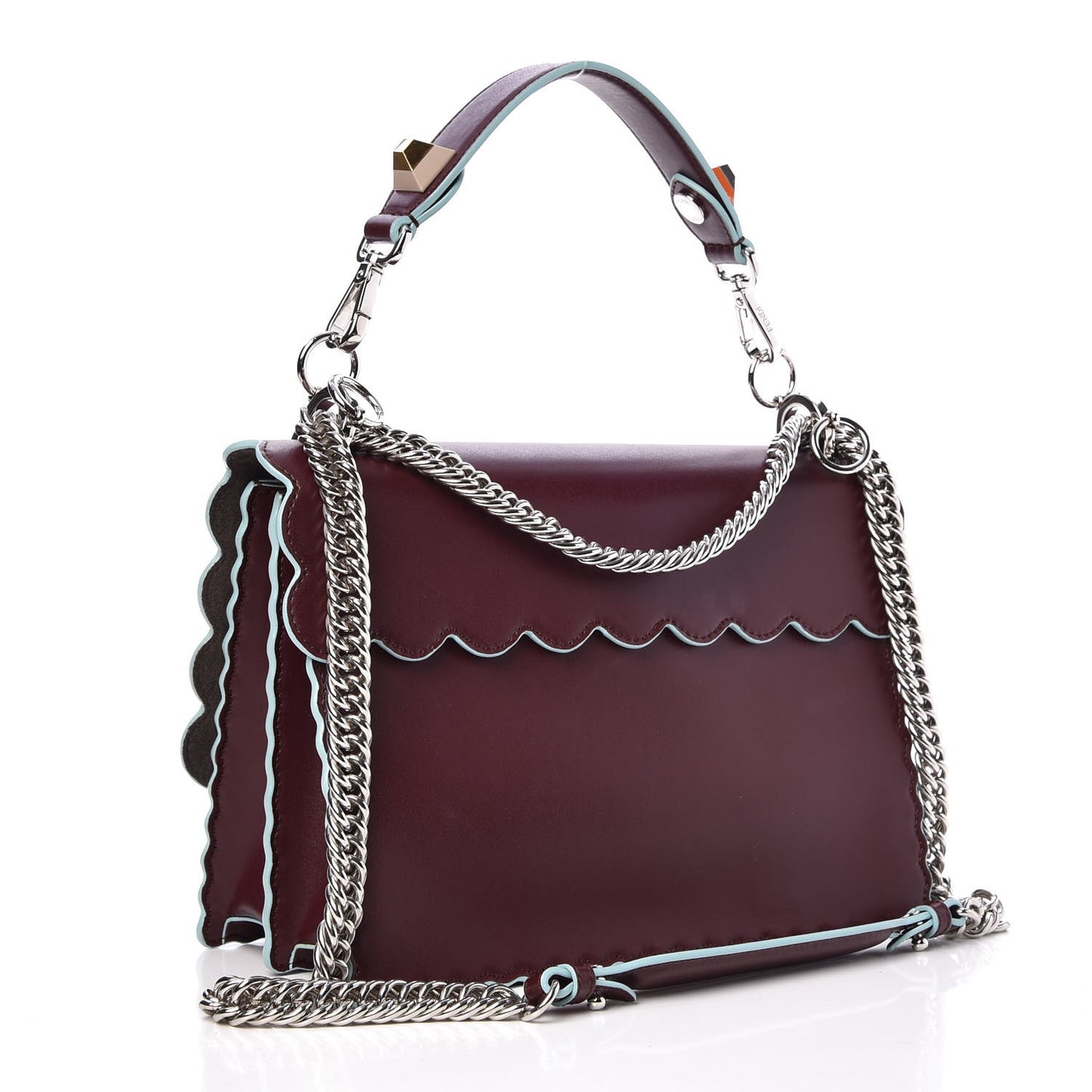 Vitello Liberty Scalloped Studded Kan I Shoulder Bag Bordeaux