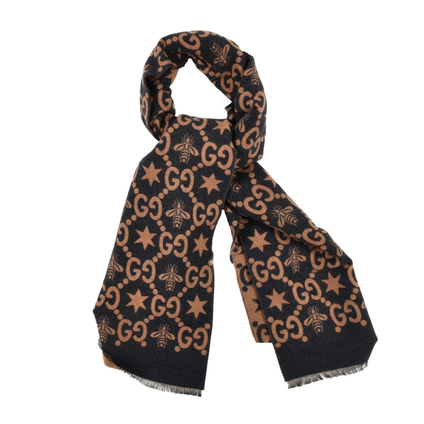 Wool Silk GG Monogram Fly Constellation Scarf Brown Black