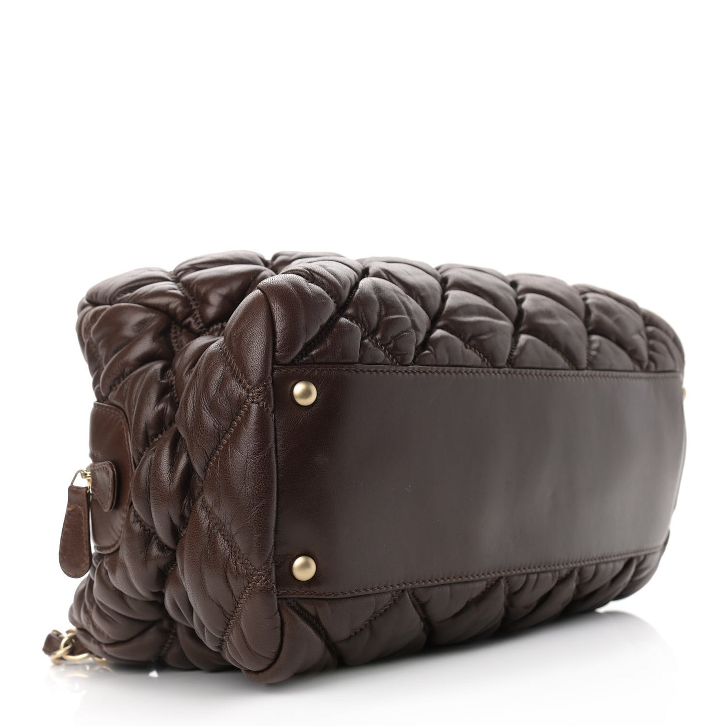 Calfskin Bubble Quilt Bowler Dark Brown