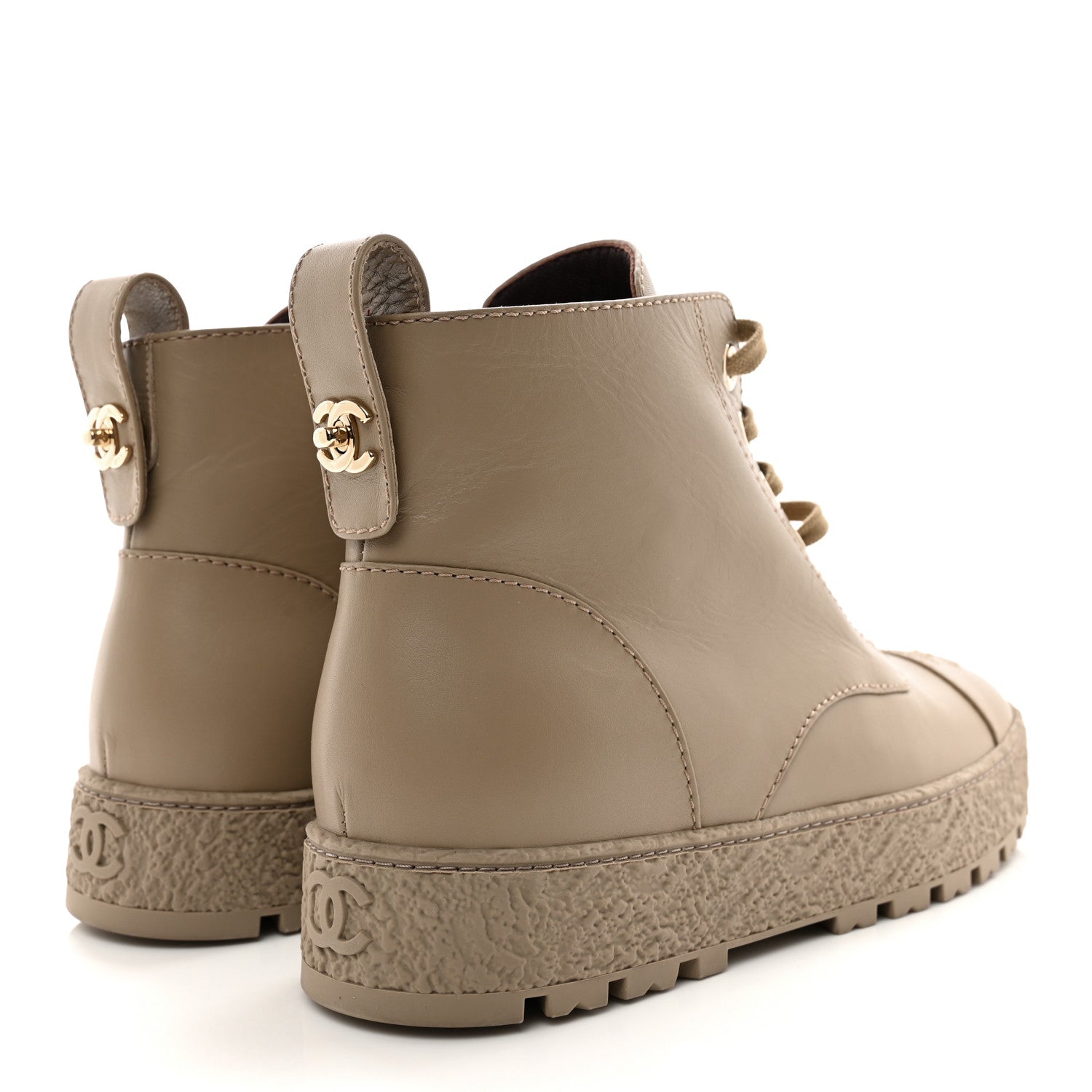 Chanel Calfskin CC Turnlock Lace Up Boots 39 Beige 4 of 9