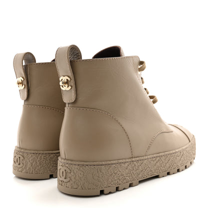 Chanel Calfskin CC Turnlock Lace Up Boots 39 Beige 4 of 9