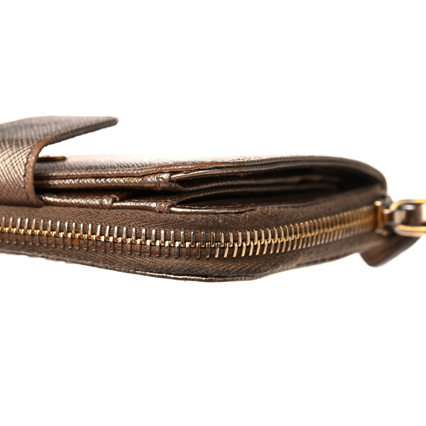 Metallic Saffiano Metal Compact Zip Around Wallet Bronzo