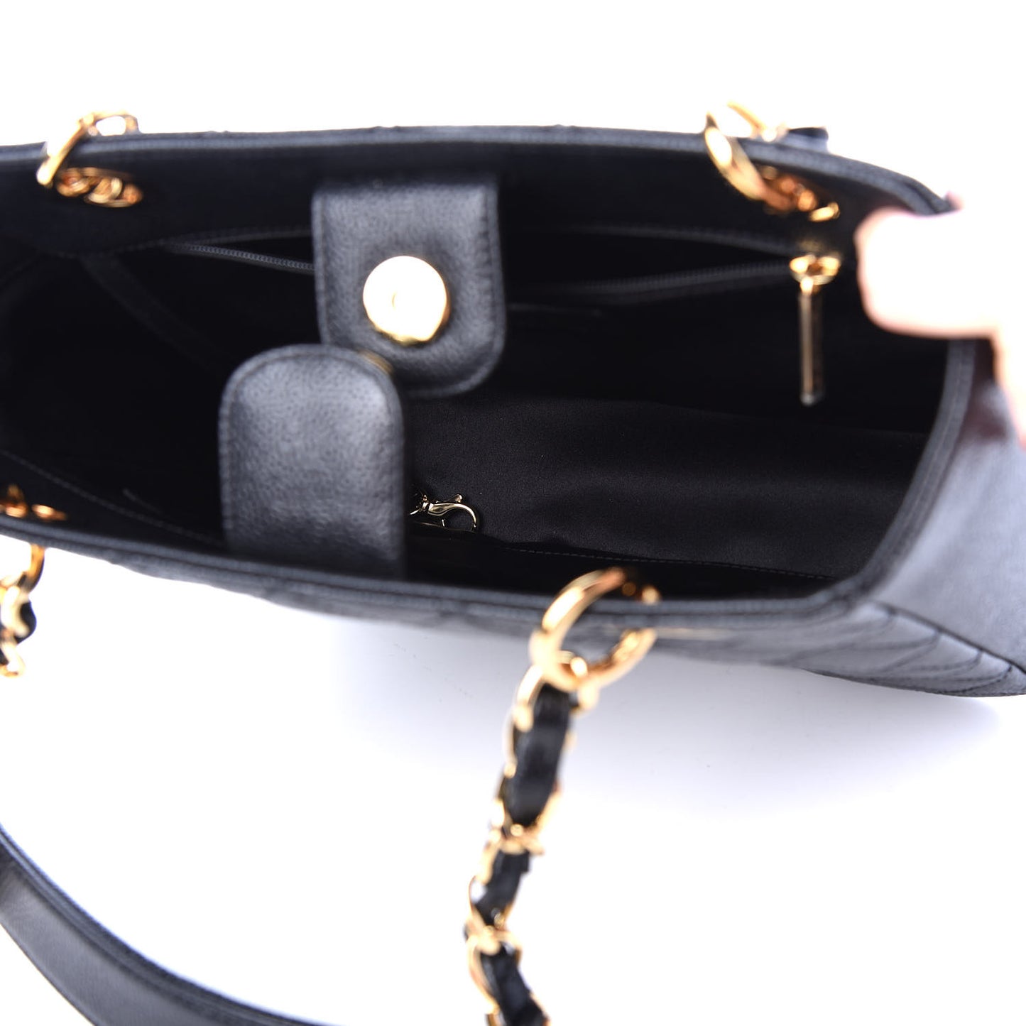 Caviar Quilted Petit Shopping Tote PST Black