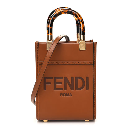 Fendi Vitello King Plexiglass Logo Embossed Mini Fendi Sunshine Shopper Tote Cuoio 1 of 10