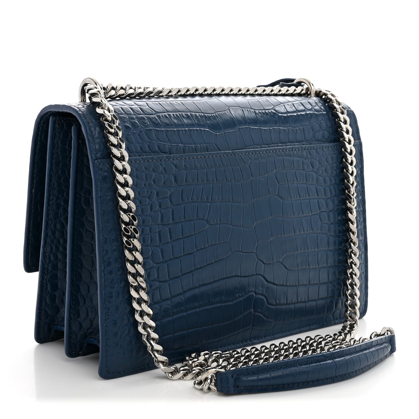 Calfskin Crocodile Embossed Medium Monogram Sunset Navy