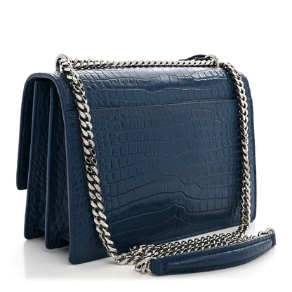 Saint Laurent Calfskin Crocodile Embossed Medium Monogram Sunset Navy 3 of 12