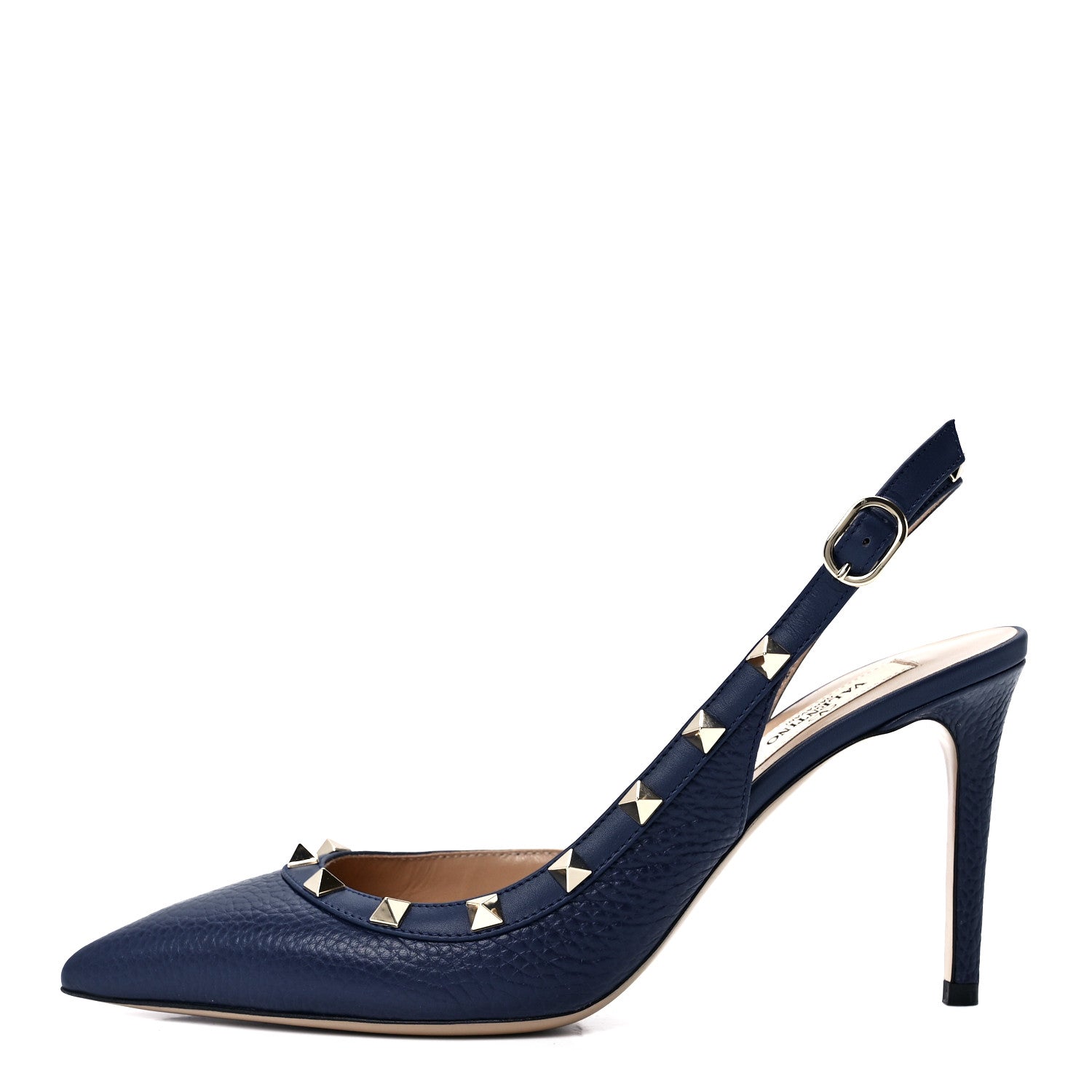 Valentino Garavani Pebbled Calfskin Rockstud Half D'Orsay Slingback 85mm Pumps 38 Pure Blue 1 of 9