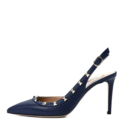 Valentino Garavani Pebbled Calfskin Rockstud Half D'Orsay Slingback 85mm Pumps 38 Pure Blue 1 of 9