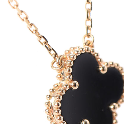 Van Cleef & Arpels 18K Yellow Gold Black Onyx Vintage Alhambra Pendant Necklace 6 of 12