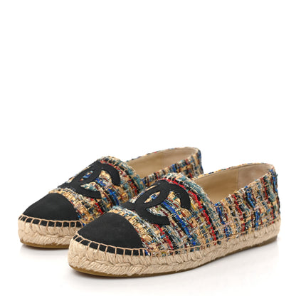 Chanel Tweed Grosgrain CC Espadrilles 38 Multicolor Black 3 of 9