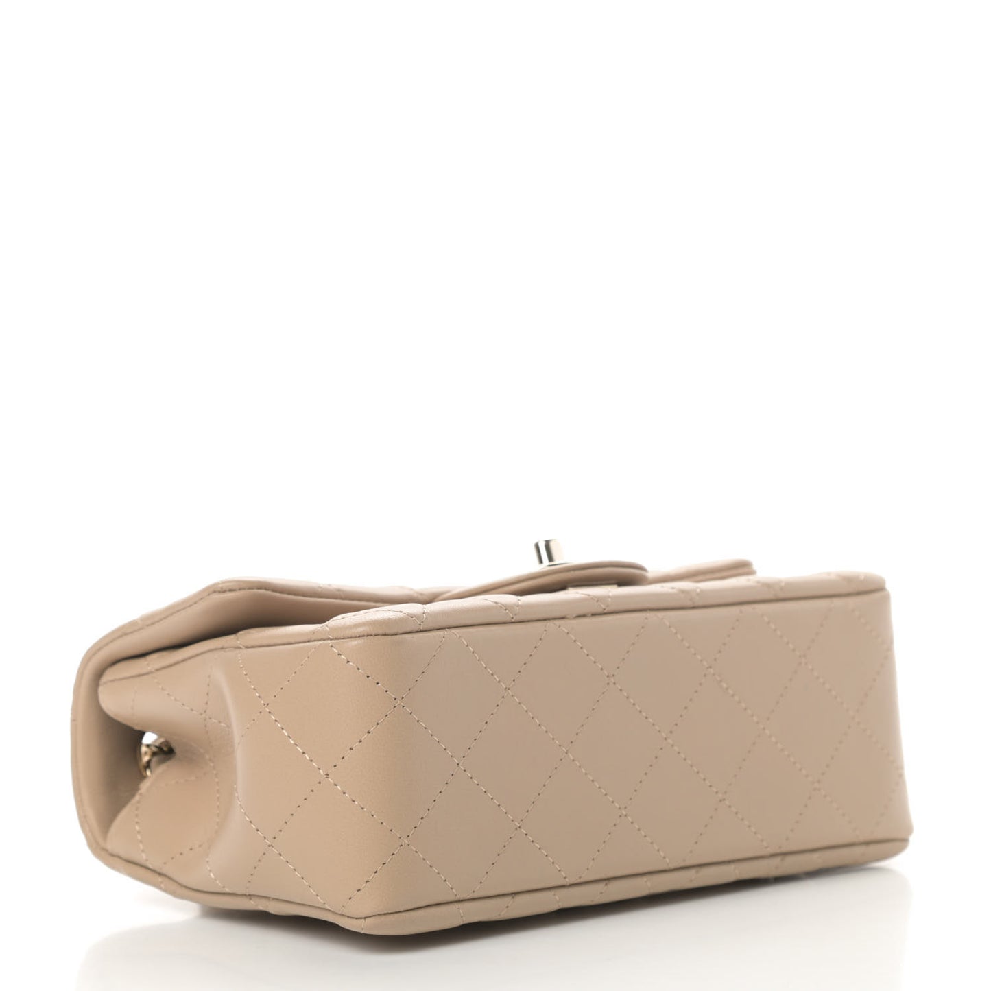 Lambskin Quilted Mini Rectangular Flap Dark Beige
