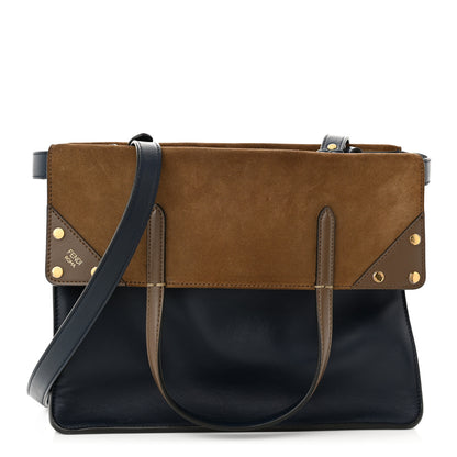 Fendi Vitello Grace Suede Large Flip Tote Midnight Marrone 1 of 12