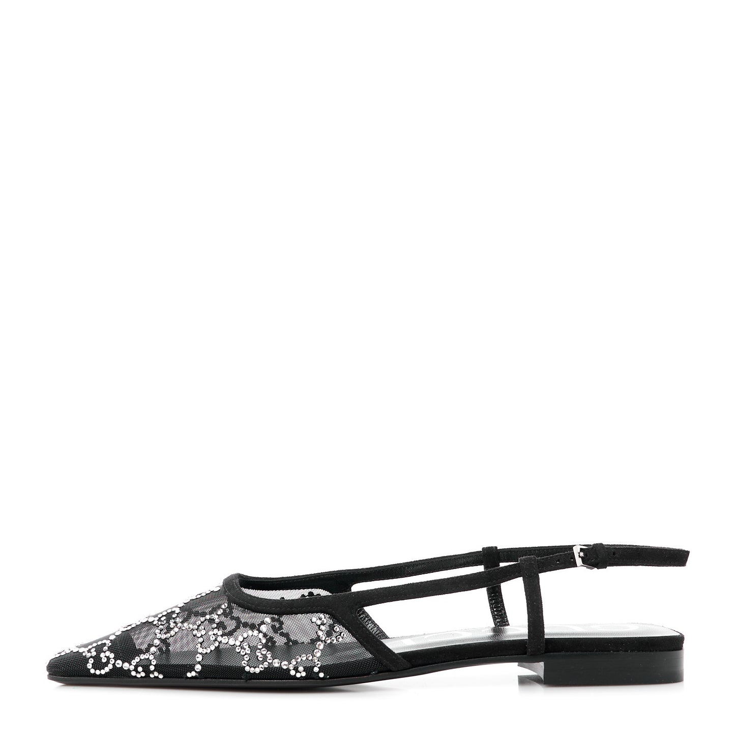 Tela Retino Kid Scamosciato Crystal GG Monogram Square Demi Ballet Flats 37 Black