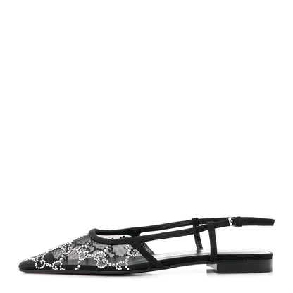 Gucci Tela Retino Kid Scamosciato Crystal GG Monogram Square Demi Ballet Flats 37 Black 1 of 8