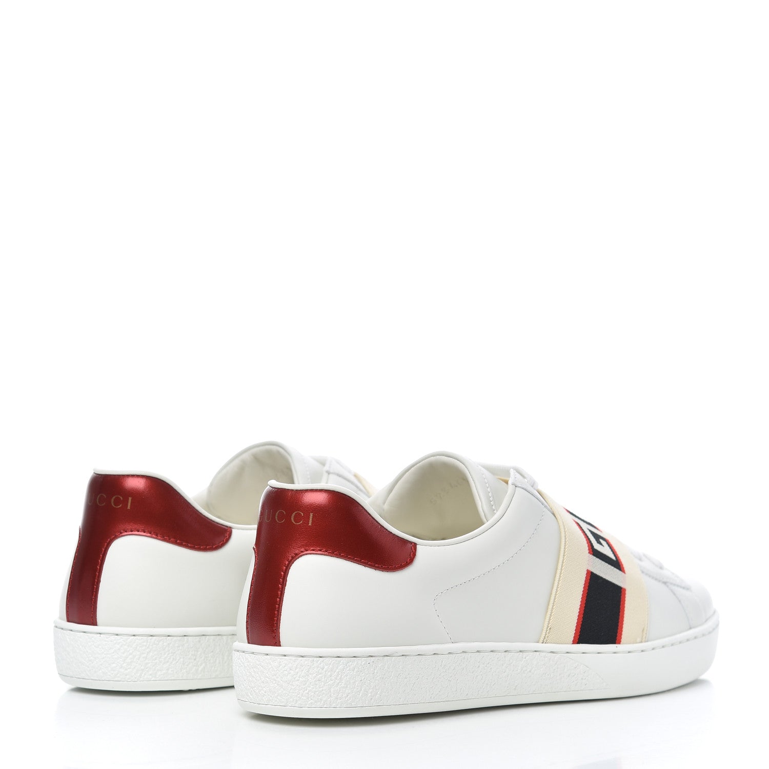Gucci Calfskin Stripe Mens New Ace Sneakers 6 White Ecru Red Flame 4 of 9