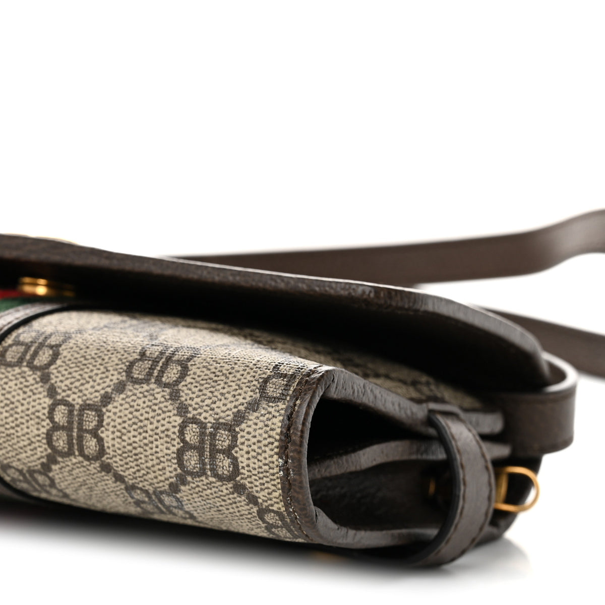X BALENCIAGA BB Monogram Web Ophidia Crossbody Wallet Beige New Acero