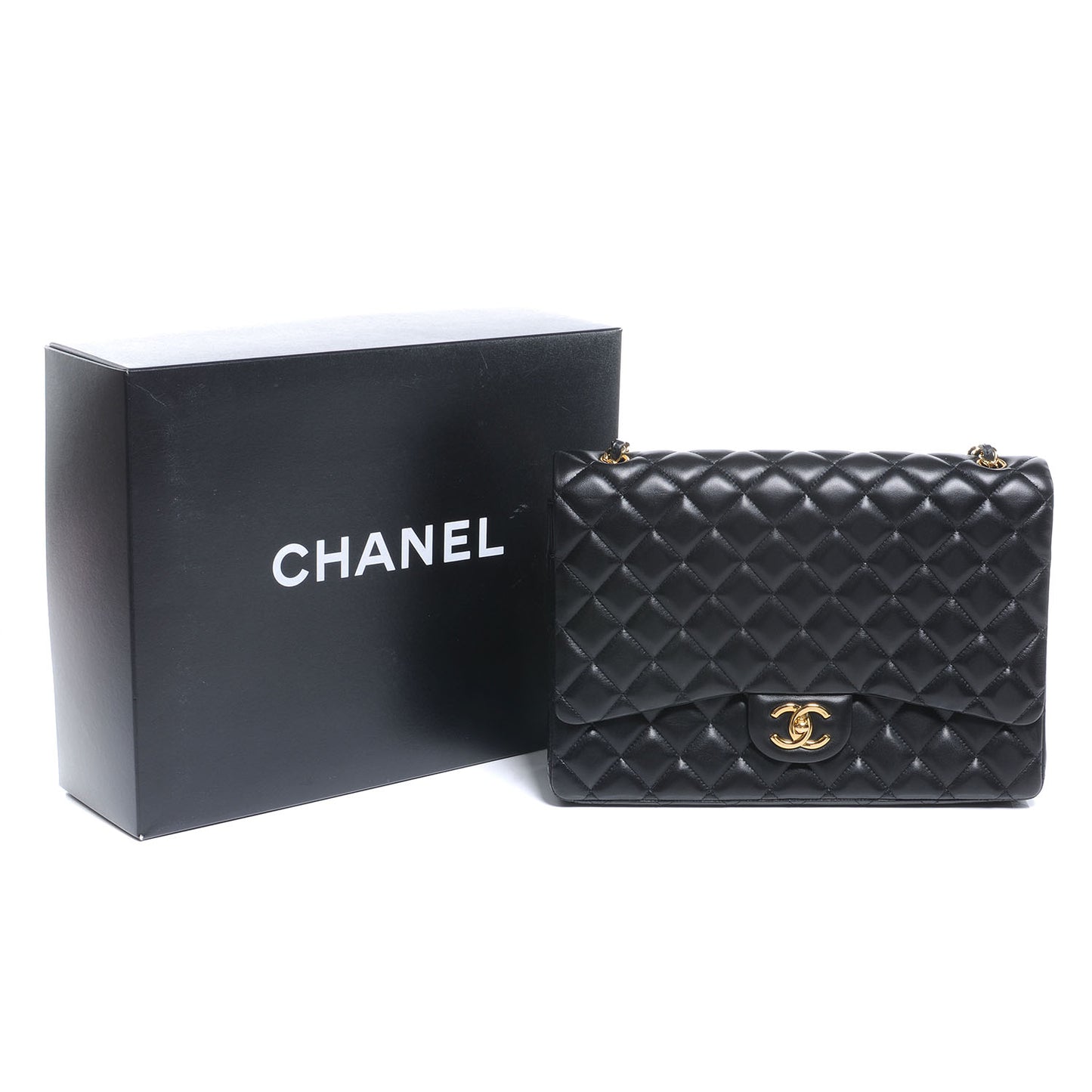 Lambskin Quilted Maxi Double Flap Black