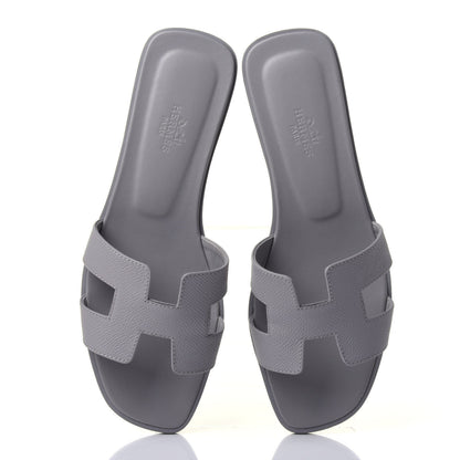 Hermes Epsom Oran Sandals 37.5 Bleu Glacier 6 of 11