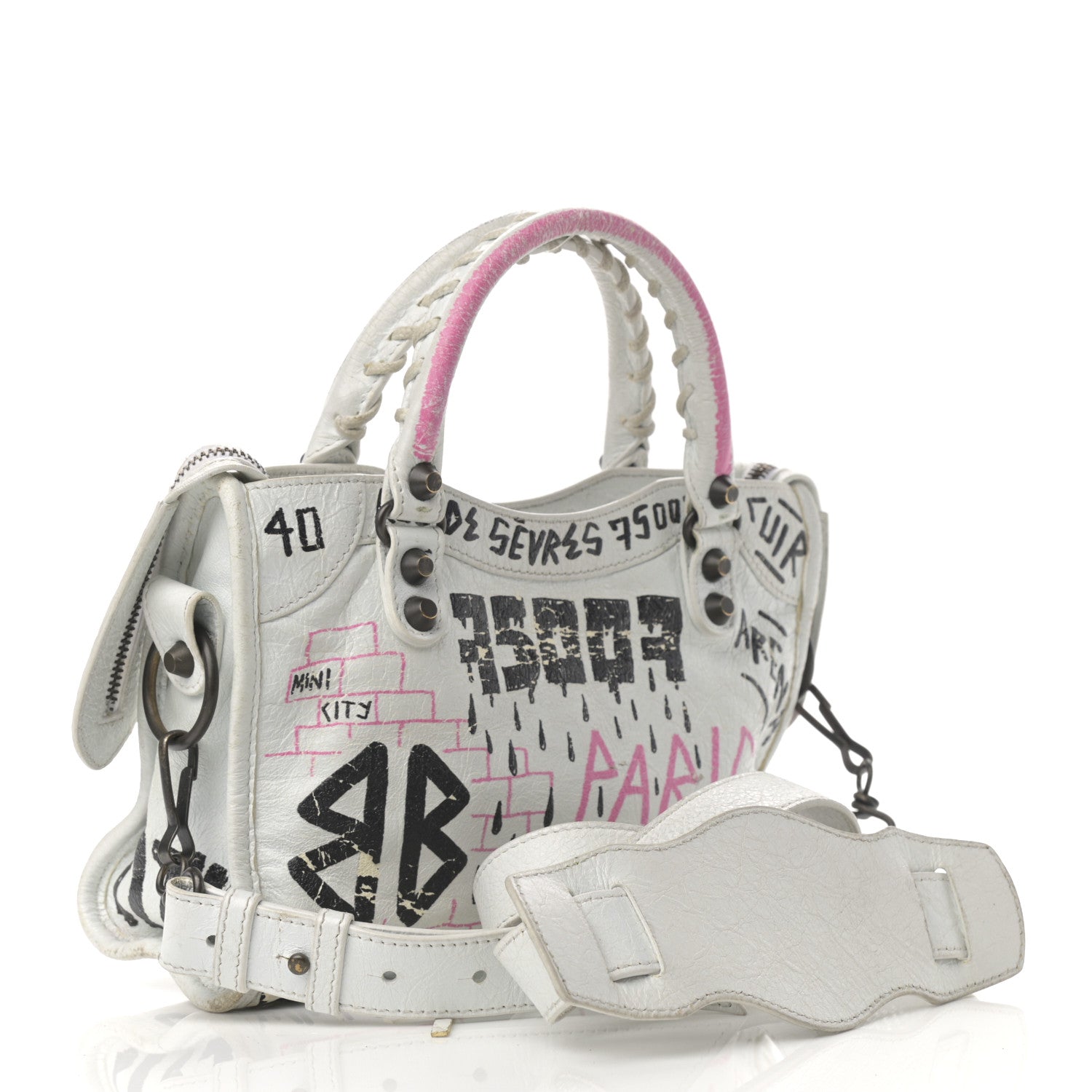 Balenciaga Agneau Graffiti All Over Classic Hardware Mini City White Multicolor 3 of 20