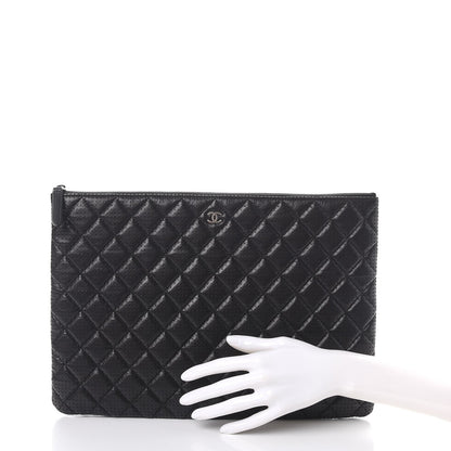 Chanel Perforated Lambskin Quilted Large Zip Pouch Black 2 of 9