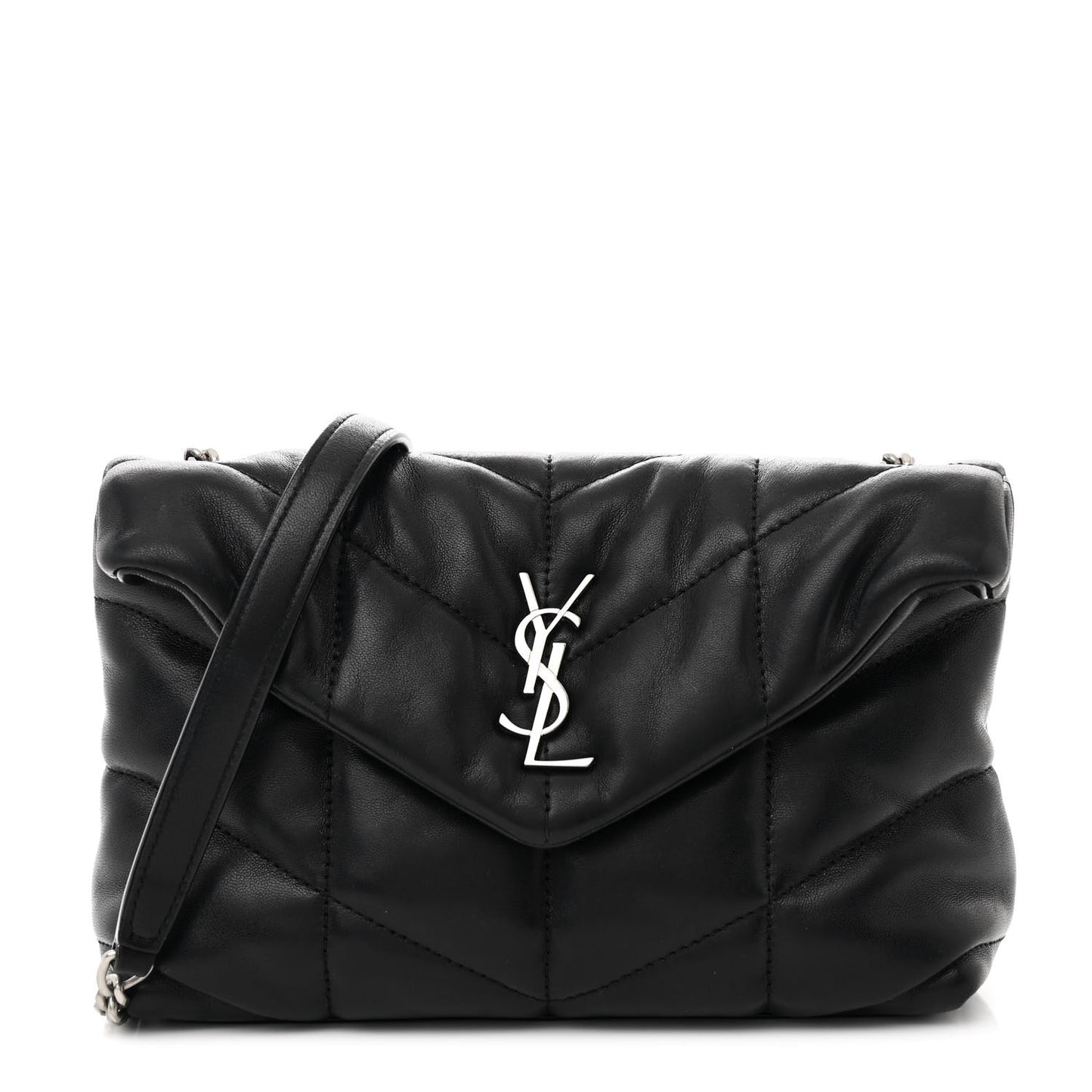 Lambskin Quilted Toy Loulou Puffer Monogram Chain Satchel Black