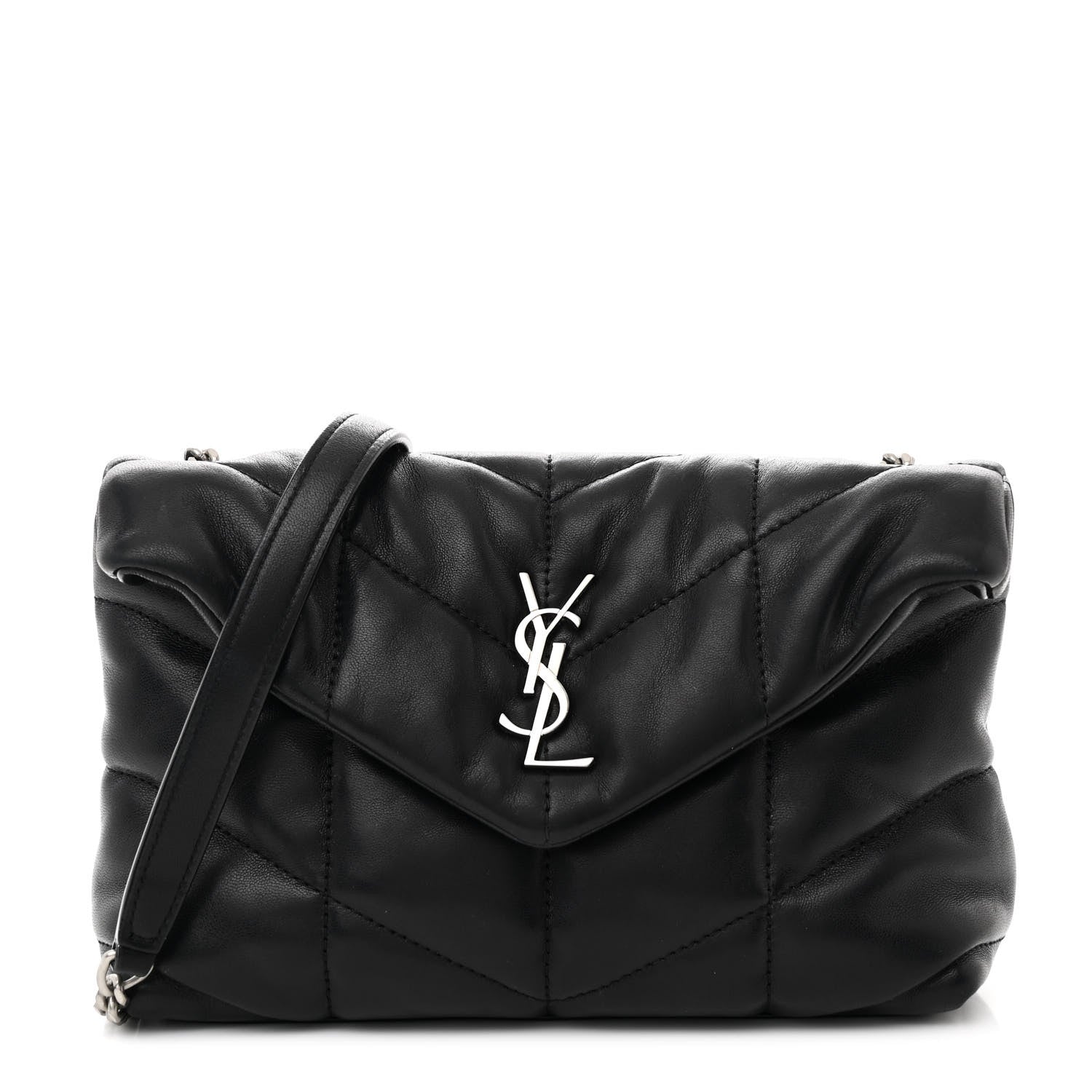 Saint Laurent Lambskin Quilted Toy Loulou Puffer Monogram Chain Satchel Black 1 of 10