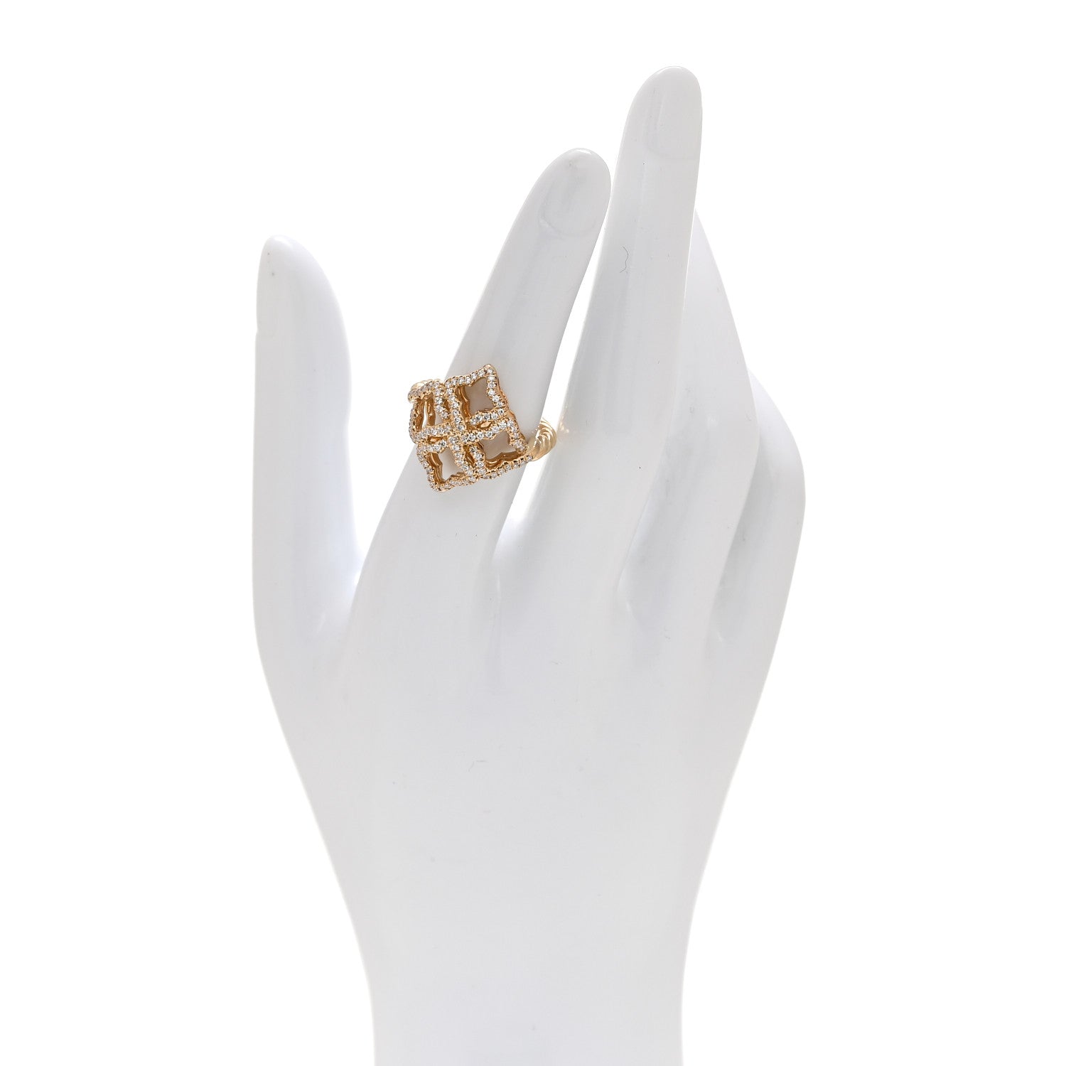 David Yurman 18K Yellow Gold Diamond 20mm Quatrefoil Cable Ring 51 5.75 2 of 4