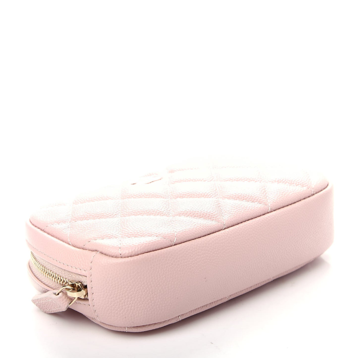 Caviar Quilted Small Curvy Pouch Cosmetic Case Light Pink