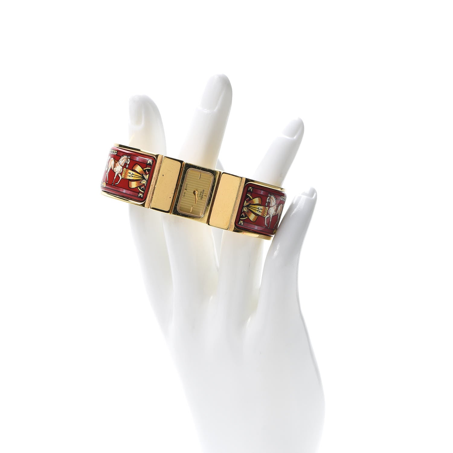 Hermes Stainless Steel Enamel 19mm Printed Horse Loquet Quartz Watch Red 2 of 9
