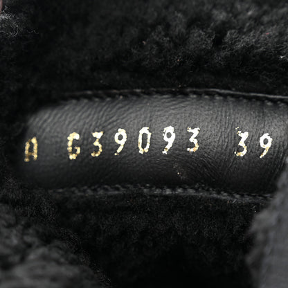 Chanel Lambskin Shearling Canvas CC Lace Up Boots 39 Black Gold 8 of 17