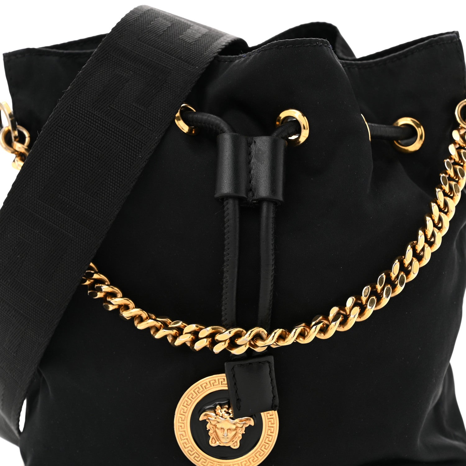 Versace Nylon Medusa Drawstring Bucket Bag Black 7 of 9